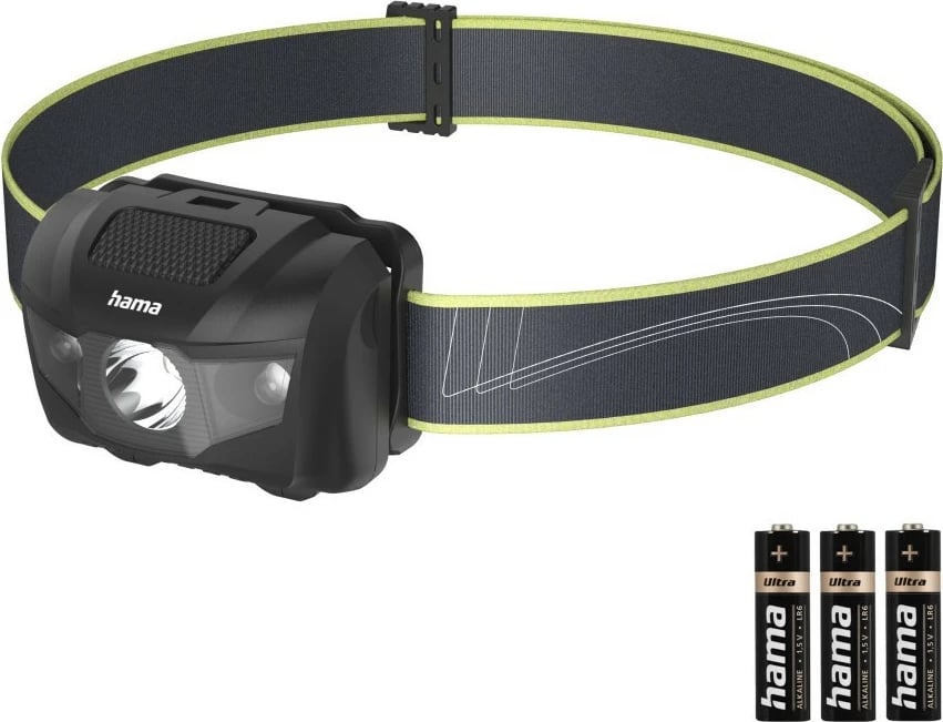 Fener koke, Hama HL200, 200 lm, 4 mënyra drite, IP44, me bateri AAA, e zezë