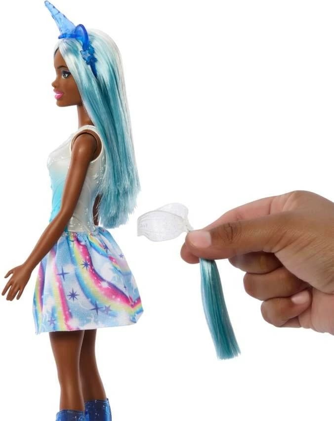 Kukull Barbie Mattel HRR12/HRR14, Touch of Magic, me fustan blu, me aksesorë unikorn