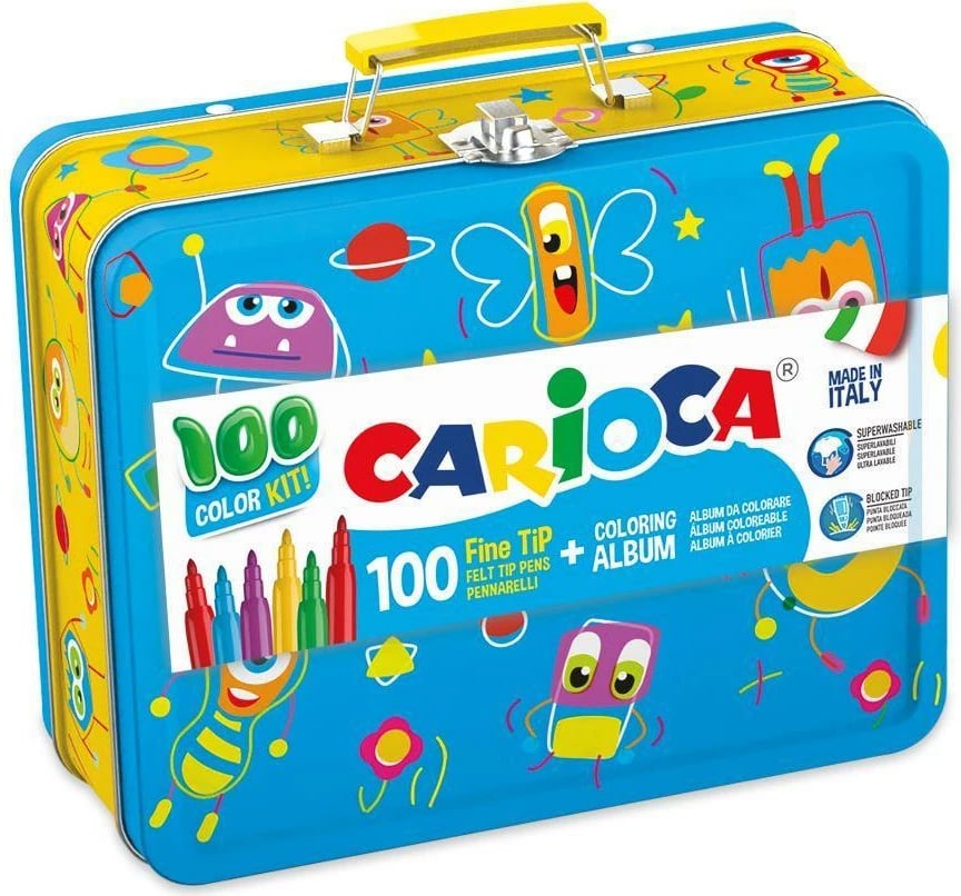 Set markerë Carioca 100 copë me libër ngjyrosjeje, Metal