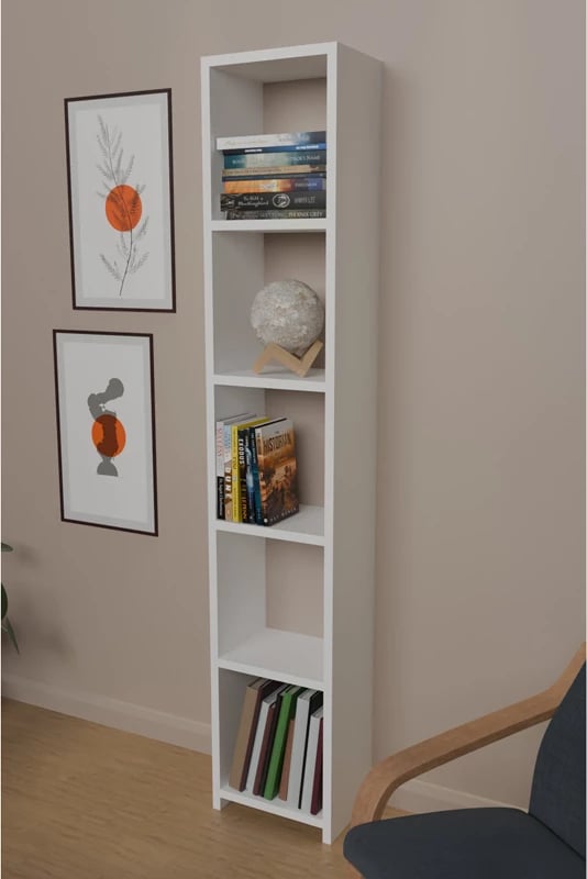 Bibliotekë kolone Barzine, ngjyrë e bardhë, 27.6x19.5x150cm