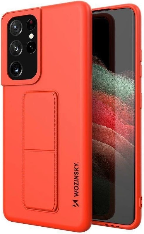 Mbështjellës Wozinsky Kickstand Case për Samsung Galaxy S21 Ultra 5G, silikon, i kuq