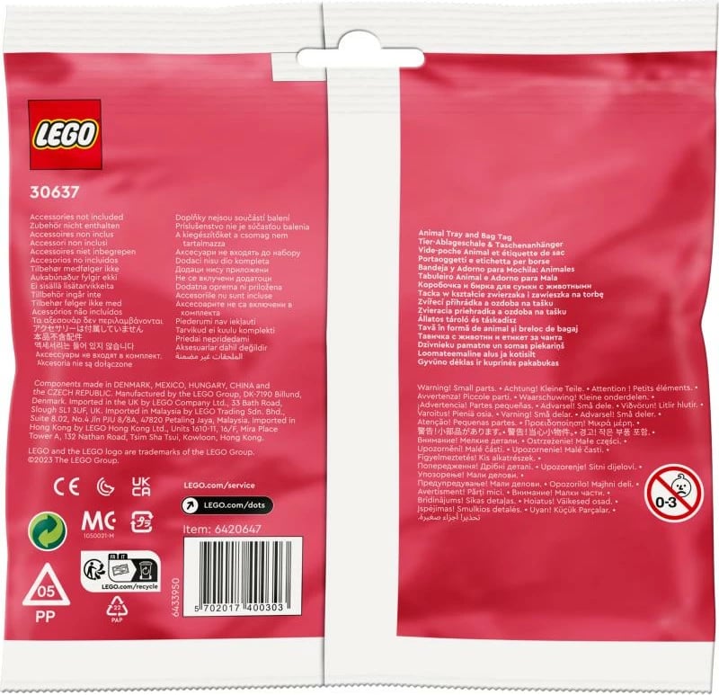 Set lodër LEGO DOTS 30637 tabakë kafshe dhe etiketë çante, polybag