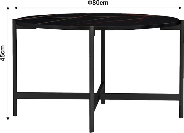 Tavolinë kafeje Aisle, mermer i zi melaminë-metal i zi, D80x45cm