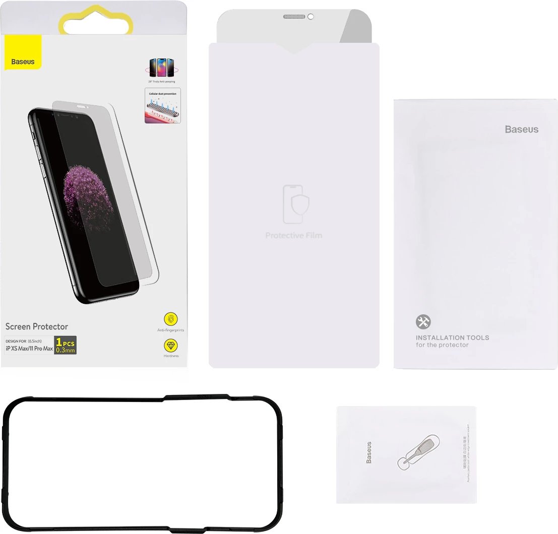 Xham mbrojtës Baseus Privacy Anti Spy për iPhone 11 Pro Max / iPhone XS Max, me pozicionues