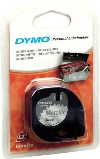 Shirit etiketas, Dymo, LetraTag 91228 (S0721730), 12mm x 4m, metallic argjendtë