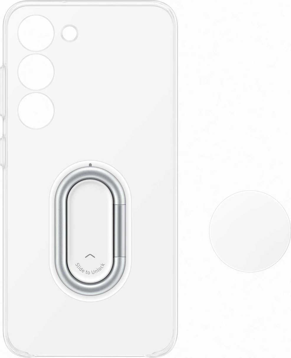 Mbështjellës Samsung Clear Gadget Case për Galaxy S23, me mbajtëse gishti dhe qëndrim, Transparent