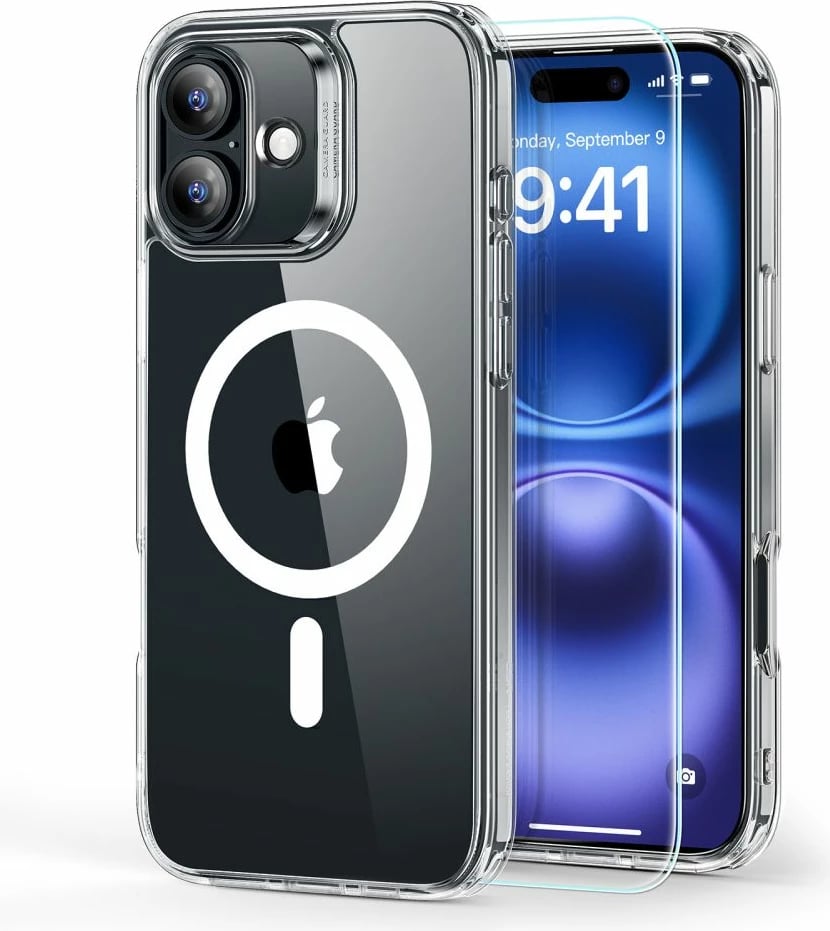 Mbështjellës ESR Classic Hybrid HaloLock me MagSafe dhe xham të temperuar për iPhone 16, Transparent