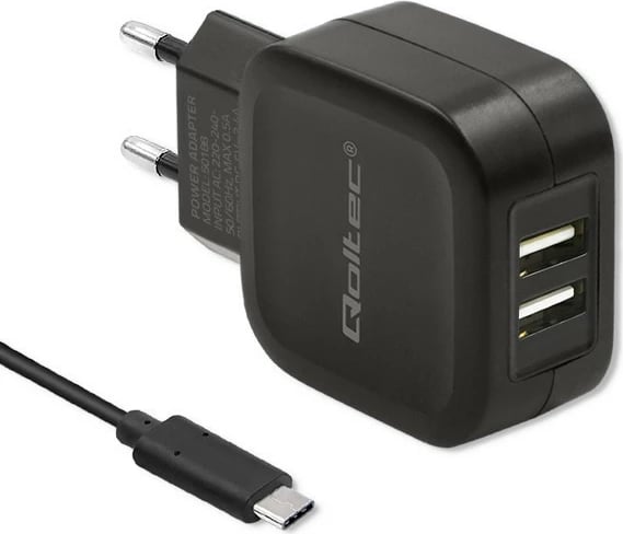 Karikues muri Qoltec 50188, 17W, 2xUSB + kabllo USB Type-C, i zi
