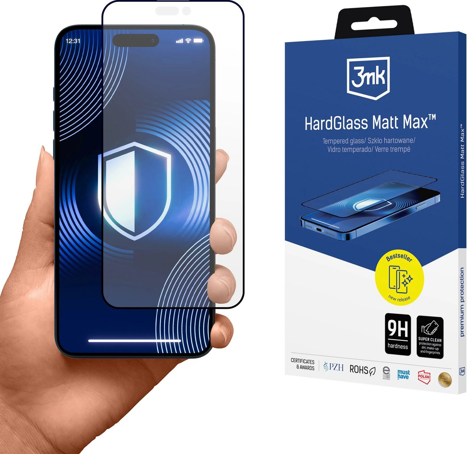Xham i temperuar mat për ekran, 3mk HardGlass Matt Max, për iPhone 16 Pro Max, Transparent