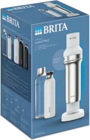 Saturator uji Brita sodaTRIO, çelik/bardhë, me cilindër CO2 dhe dy shishe Saturator uji Brita sodaTRIO, çelik/bardhë, me cilindër CO2 dhe dy shishe