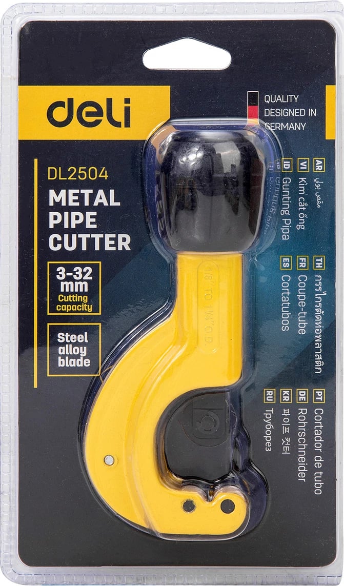 Prerës tubash metalik Deli Tools EDL2504, 3-32mm, i verdhë
