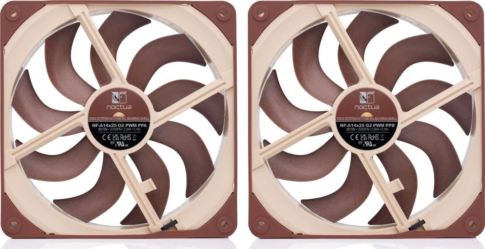 Ventilator kompjuteri Noctua NF-A14x25 G2 PWM Sx2 PP, 140mm, bronzi, set prej 2 copë