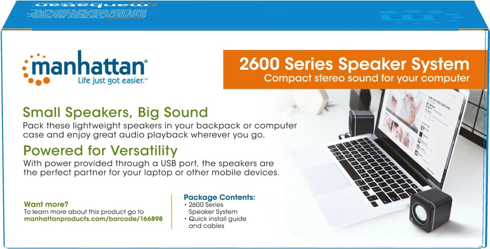 Boksa Manhattan 2600 Series, stereo, USB, 2x3W, për PC/Laptop, zi/gri