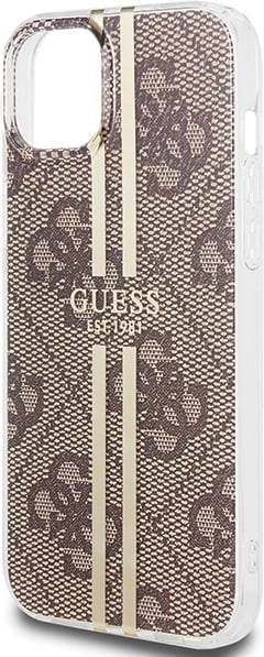 Mbështjellës Guess IML 4G Gold Stripe për iPhone 15 Plus / 14 Plus, Kafe