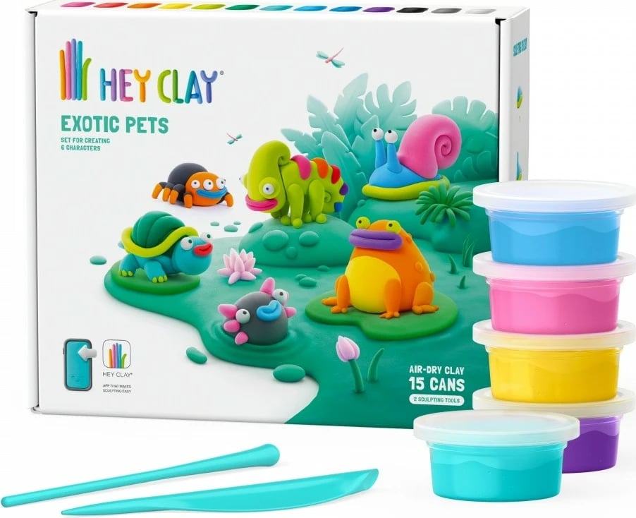 Set modelimi Hey Clay, Tm Toys, 15 kanaçe, 13 ngjyra, kafshë ekzotike