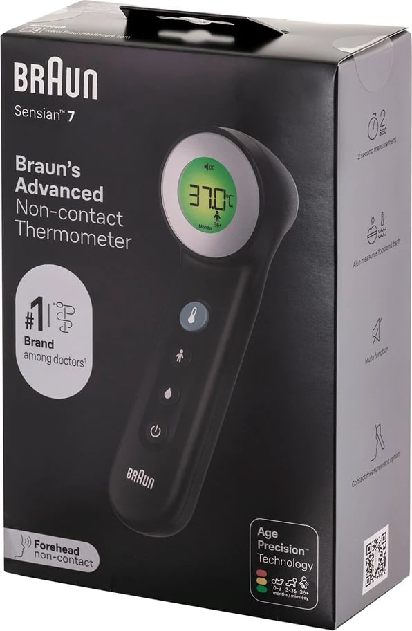Termometër pa kontakt Braun BNT400B, për ballë, LCD, i zi