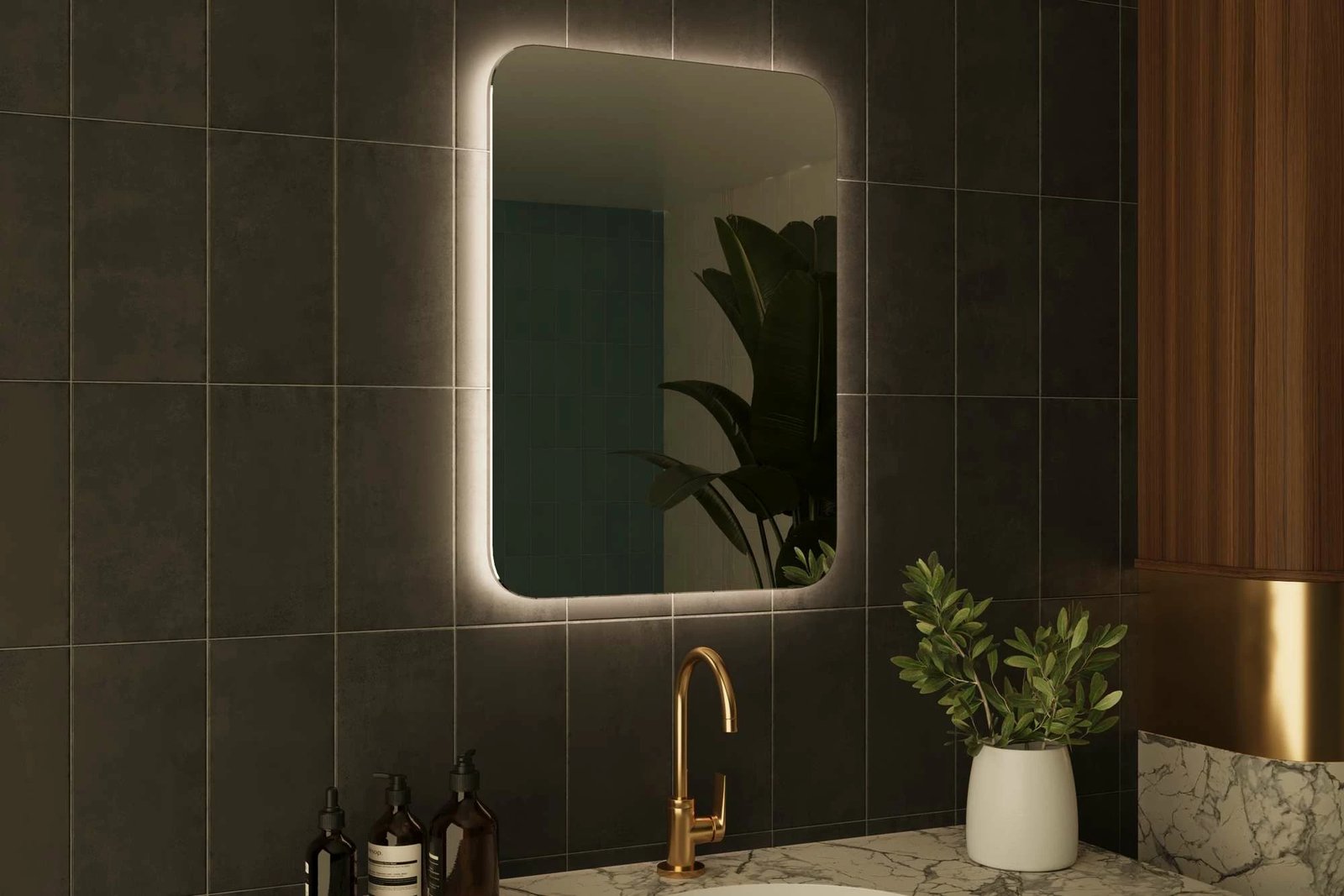 Pasqyrë me dritë LED, Skye Decor, e bardhë, 50x70cm