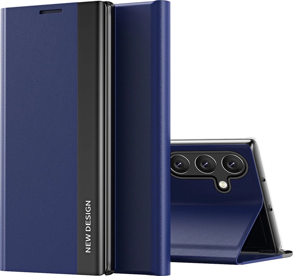 Mbështjellës Hurtel Sleep Case Pro për Samsung Galaxy S25 Edge, me kapak dhe mbajtëse, Blu