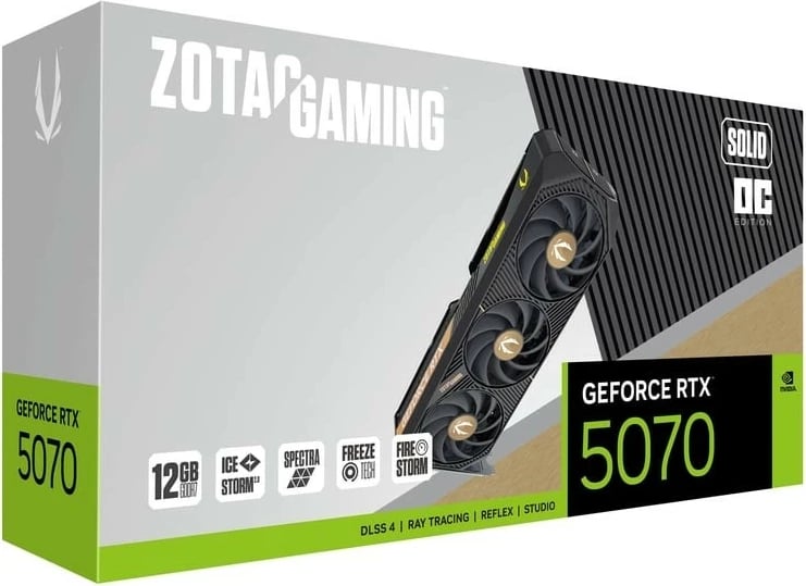 Kartë grafike ZOTAC GeForce RTX 5070 SOLID OC 12GB GDDR7 192-bit PCIe 5.0 3xDP/HDMI e zezë