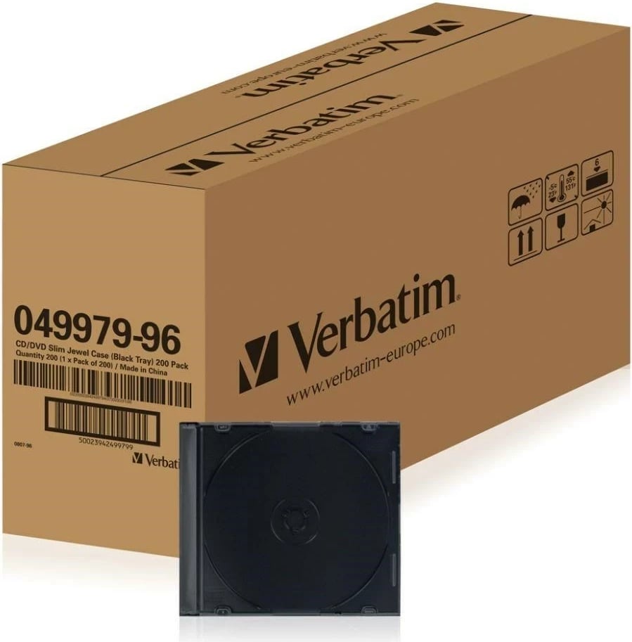 Mbështjellës Verbatim CD/DVD Slim Jewel, 200 copë, Zi
