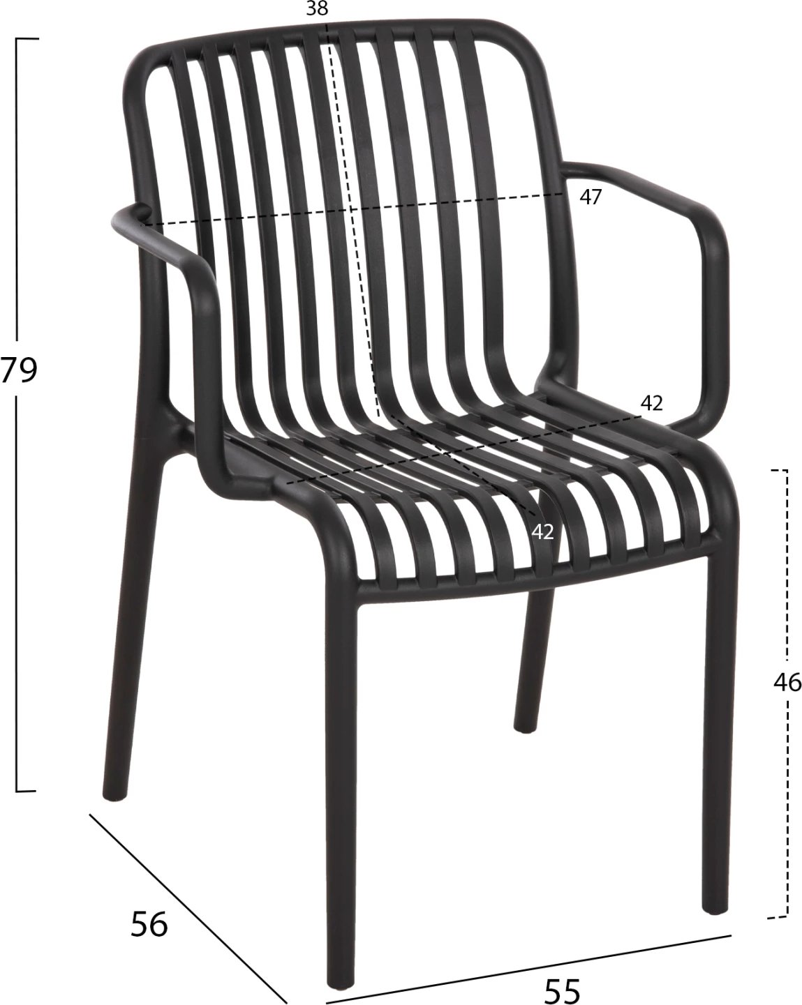 Karrige e jashtme CONVEE FH6105.02 polipropileni e zezë 55x56x79H cm