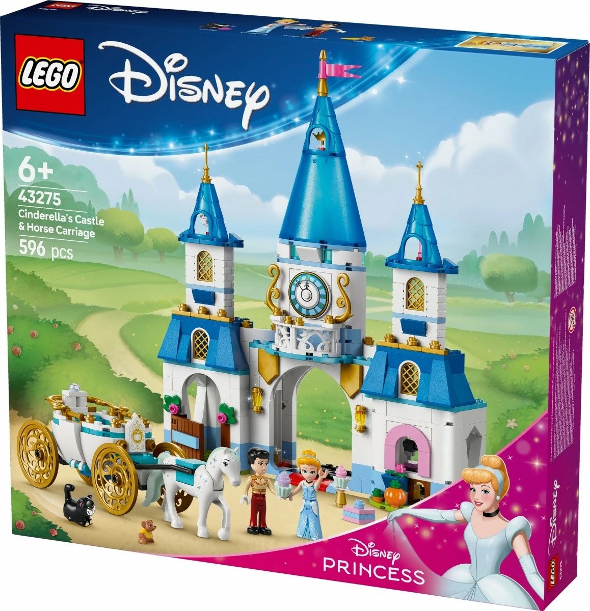Set ndërtimi LEGO Disney Princess 43275, Kështjella dhe Karroca e Hirushes, 596 pjesë