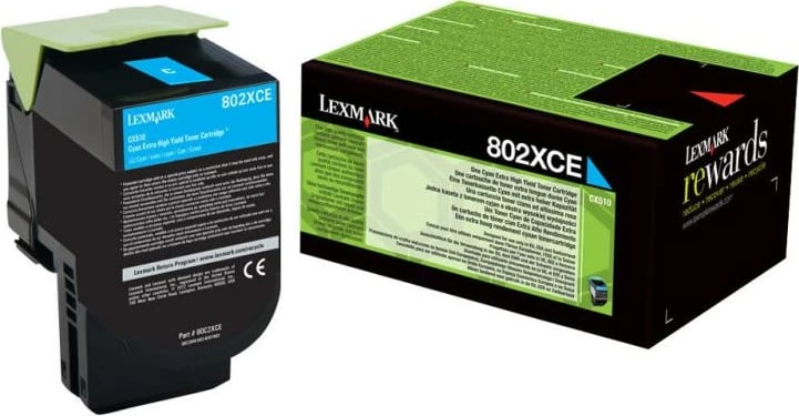 Toner, Lexmark, 802XCE (80C2XCE), kapacitet i lartë, deri 4,400 faqe, Cyan