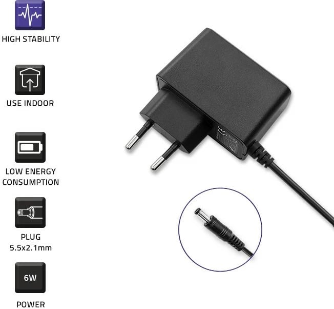 Adapter energjie Qoltec 52404, 6W, 6V, 1A, 5.5x2.1mm, i zi