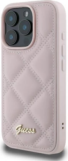 Mbështjellës Guess Quilted Metal Logo për iPhone 16 Pro Max, Rozë
