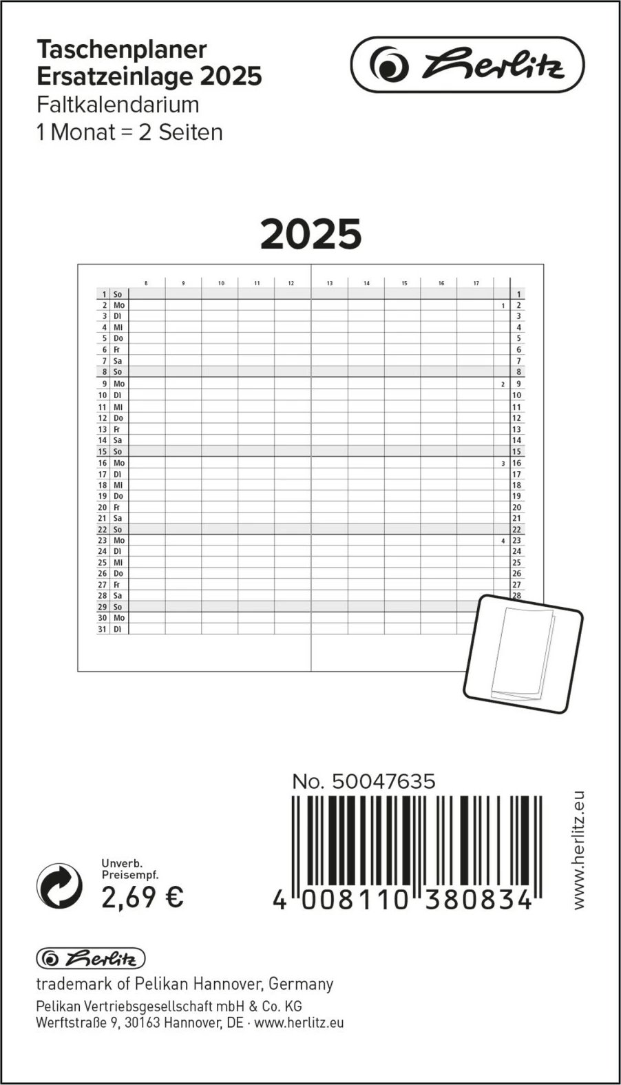 Fletorë xhepi Herlitz 50047635, 32 faqe, gjermanisht, letër, zi/bardhë