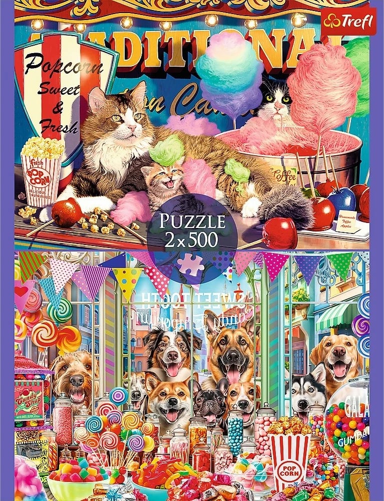 Puzzle Trefl 2x500 pjesë Fluffy Friends, mace dhe qen Puzzle Trefl 2x500 pjesë Fluffy Friends, mace dhe qen