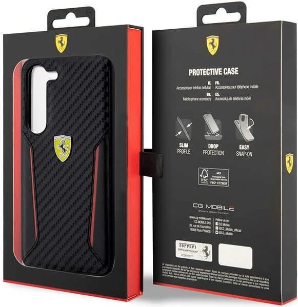 Mbështjellës Ferrari FEHCS23MNPYK për Samsung Galaxy S23+, Carbon Contrast Edges, i zi