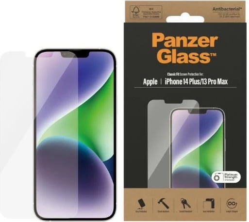 Xham mbrojtës PanzerGlass Classic Fit për iPhone 14 Plus / 13 Pro Max, antibakterial