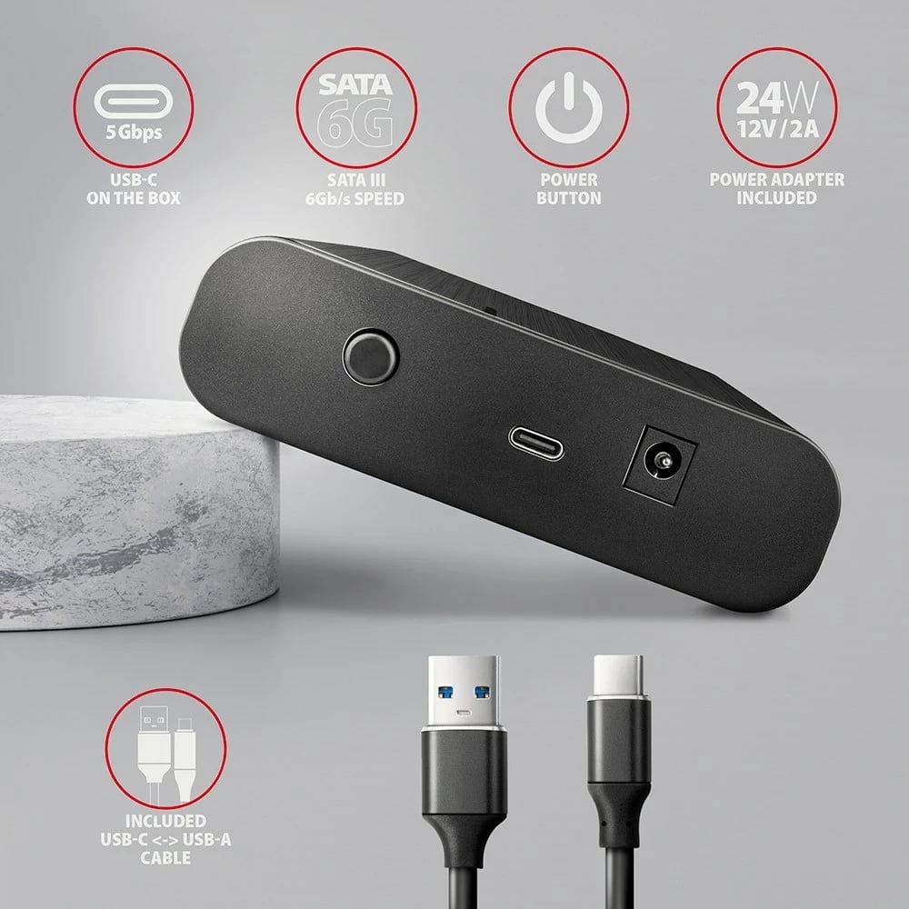 Kasë AXAGON EE35-A6C për disk, 3.5", USB Type-C, E zezë