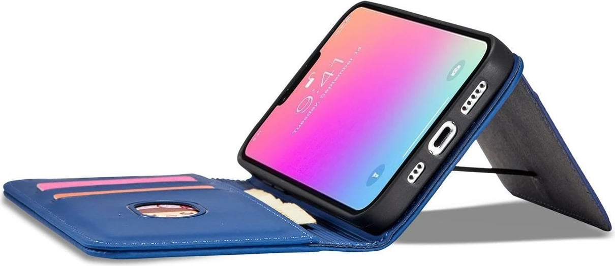 Mbështjellës magnetik për kartela Hurtel për Samsung Galaxy S22 Ultra, me kapak, portofol, mbajtës, Kaltër