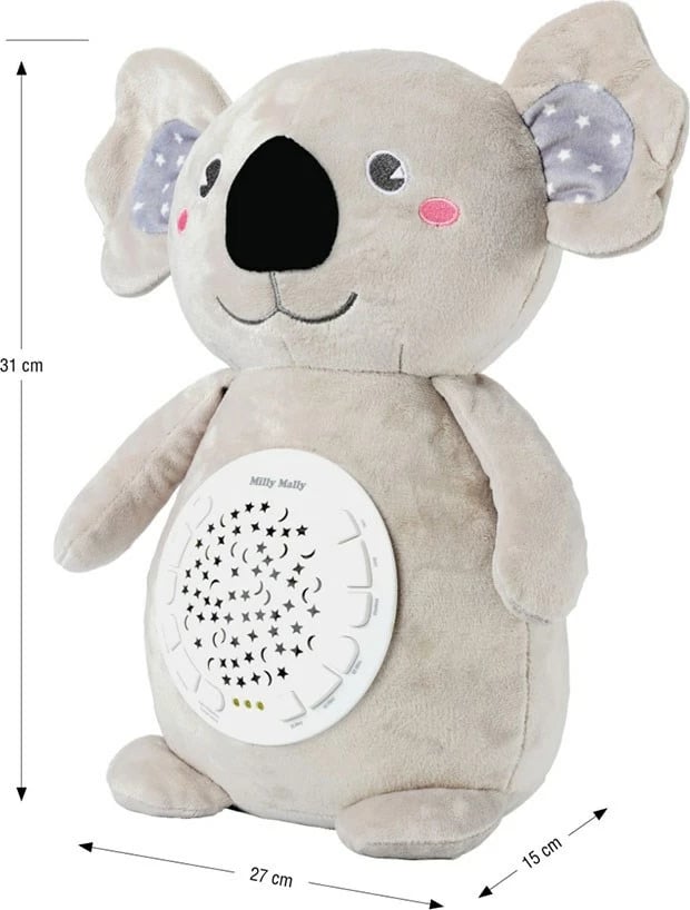 lodër pelushi koala me projektor, Milly Mally, 10 ninulla dhe 5 white noise, timer 30/60/90 min, 7 ndriçime, gri