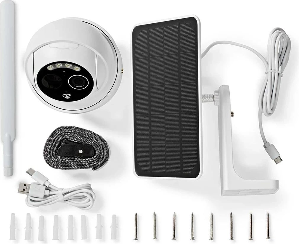 Kamerë sigurie IP dome nedis SIMCBO50WT, 2MP, 4G, Wireless, me panel diellor, E bardhë