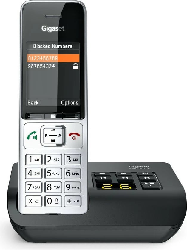 Telefon fiks Gigaset COMFORT 500A, analog/DECT, regjistrues automatik, ekran ngjyrë, 200 kontakte, i zi/argjendtë Telefon fiks Gigaset COMFORT 500A, analog/DECT, regjistrues automatik, ekran ngjyrë, 200 kontakte, i zi/argjendtë