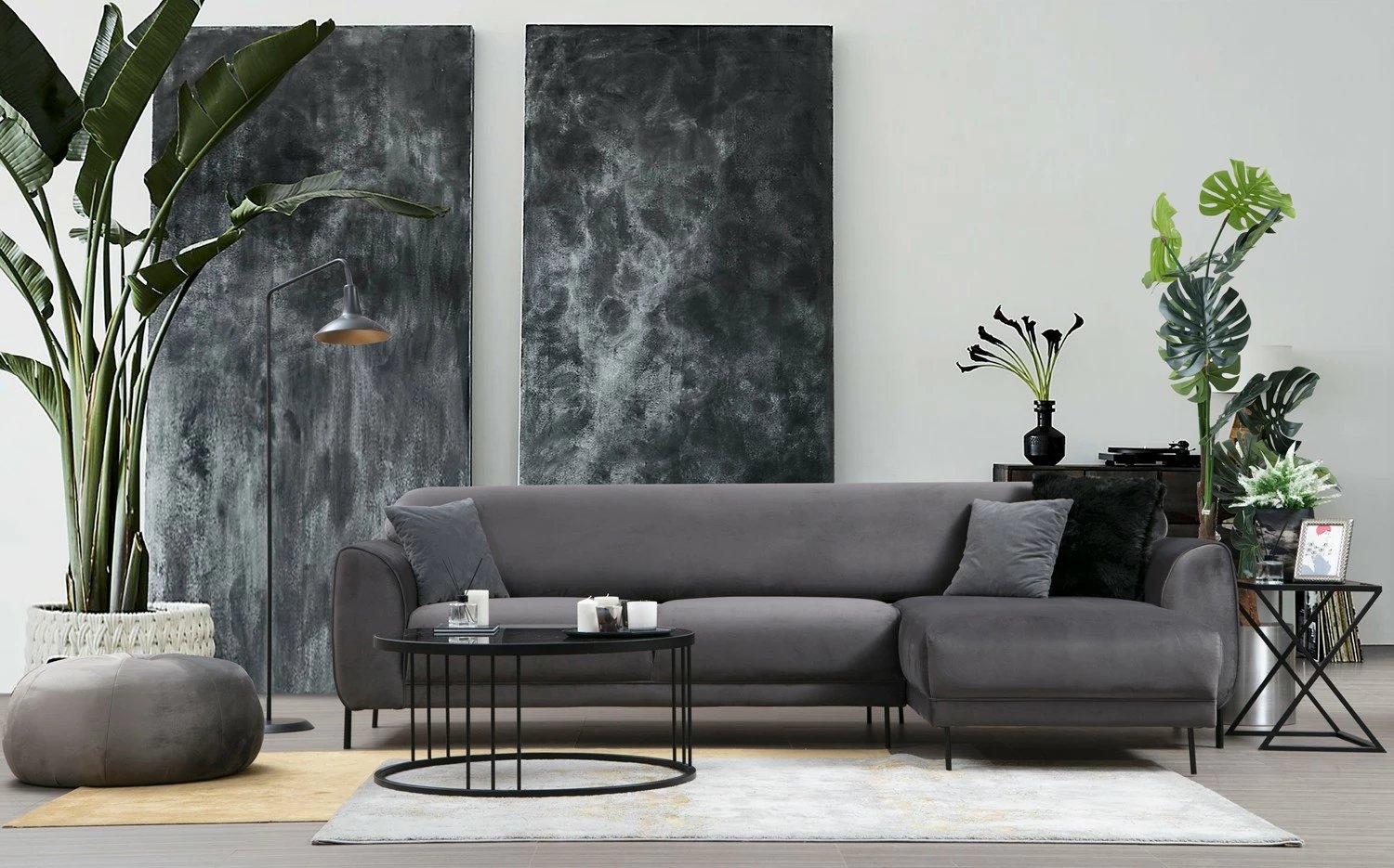 Kënd divan-krevat Atelier del Sofa, këndi djathtë, ngjyrë antracit
