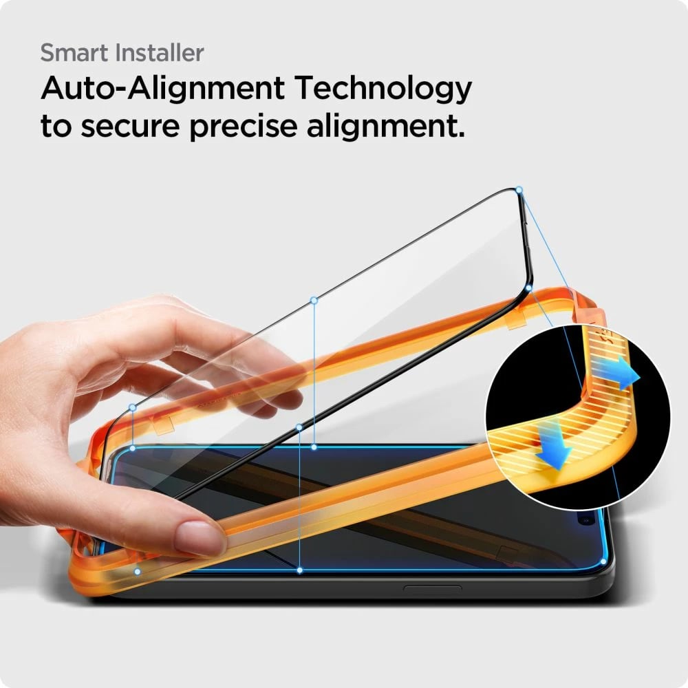 Xham i temperuar Spigen Glass tR AlignMaster për iPhone 15 Pro, 2 copë, Zi