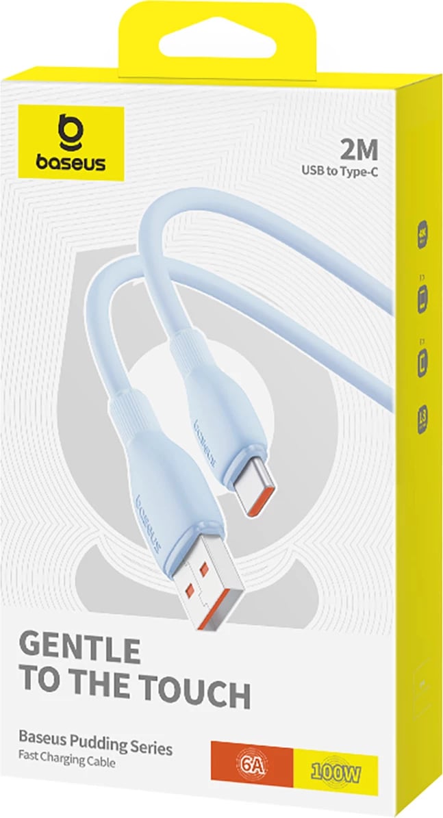 Kabllo Baseus Pudding USB-A në USB-C, 2m, 100W, Kaltër