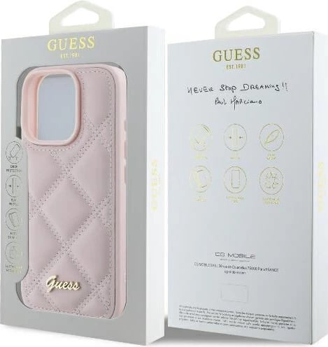 Mbështjellës Guess Quilted Metal Logo për iPhone 16 Pro Max, Rozë