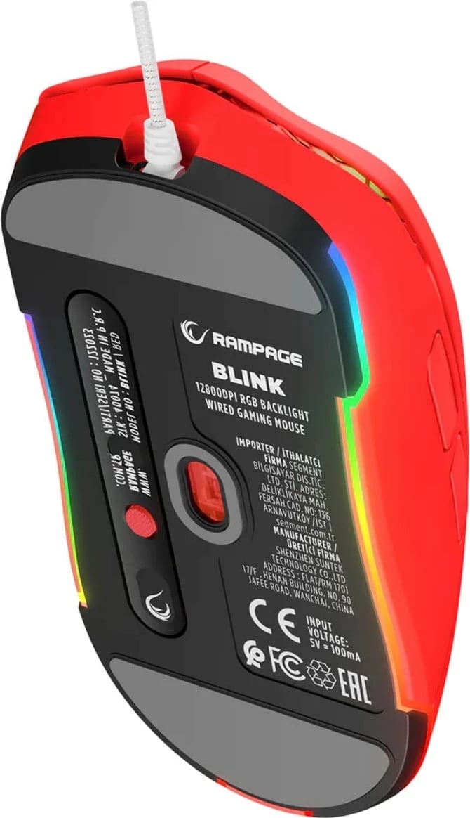 Maus gaming Rampage BLINK, USB, 12800 DPI, RGB, sensor optik, e kuqe