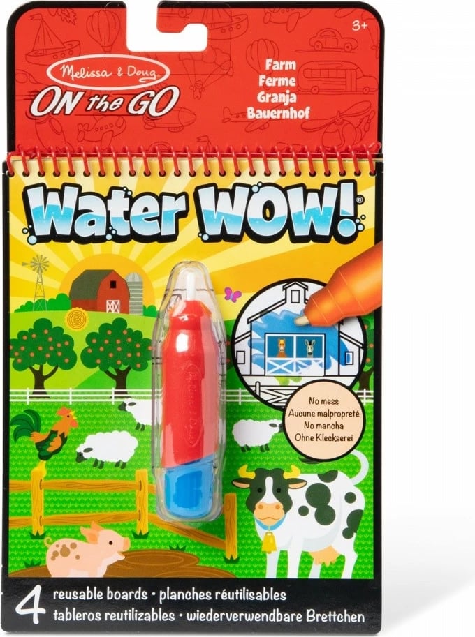 Libër ngjyrosës me ujë, Melissa & Doug, Water WOW! Assortment 6075659, 4 faqe të ripërdorshme, stilolaps uji i rimbushshëm, 1 copë, modele të përziera