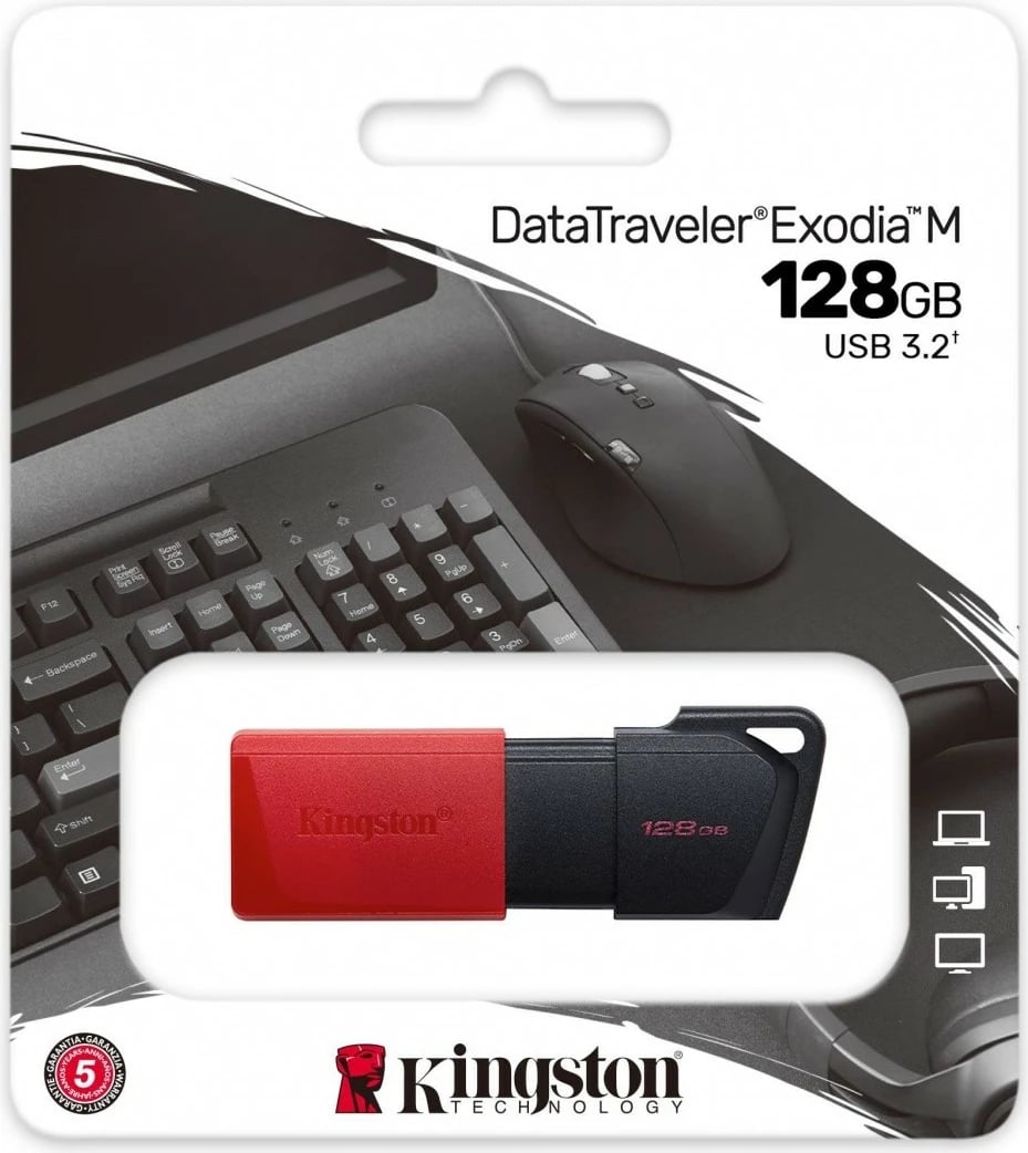 Pendrive Kingston DataTraveler Exodia M 128GB, USB 3.2 Gen 1, Kuqe/Zi