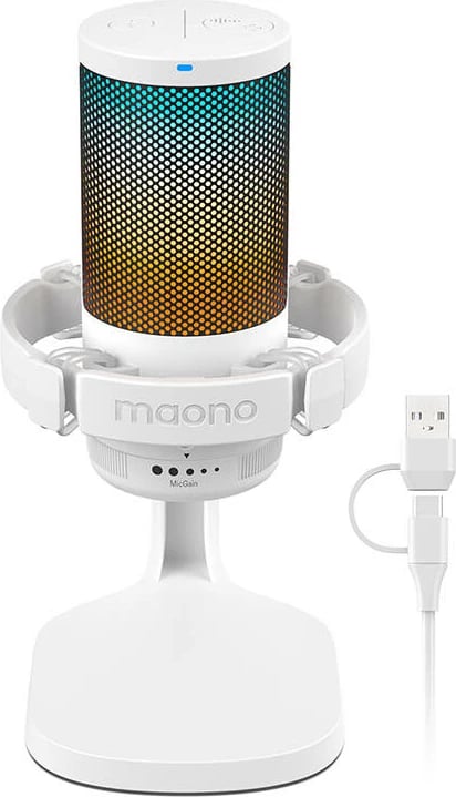 Mikrofon gaming Maono DGM20, kondensator, me ndriçim RGB, i bardhë