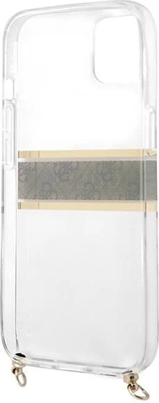 Mbështjellës Guess GUHCP13SKC4GBGO për iPhone 13 mini 5.4", transparent, rrip kafe, zinxhir ari