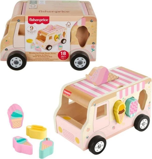 Sorter druri Fisher Price HXT86, kamion akulloresh, 7 forma, dekorativ, rozë