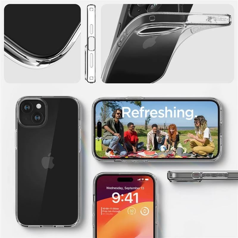Mbështjellës Spigen Crystal Flex për iPhone 15 Plus, Transparent