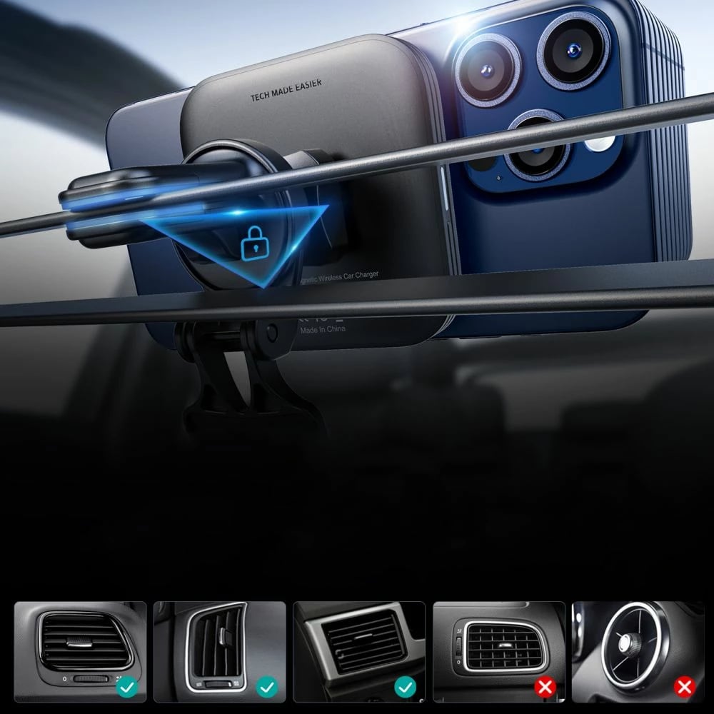 Mbështjellës veture ESR Halolock QI2 me MagSafe, karikues wireless 15W, i zi